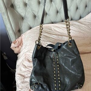 Michael Kors Astro Genuine Navy  Stud-Accent Shoulder Bag